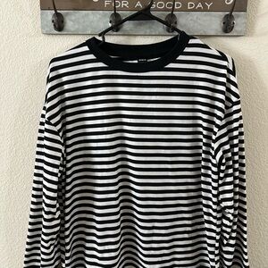 Black and White Striped Long Sleeve Shirt